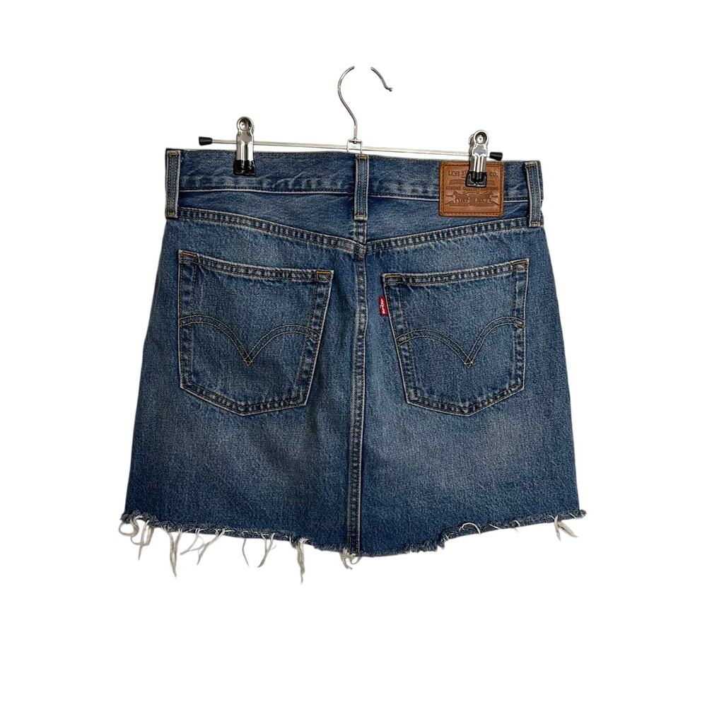 Levi's Skirt Womens 28 Blue Jean Denim Deconstructed Mini Button Fly Raw Hem - Picture 2 of 9